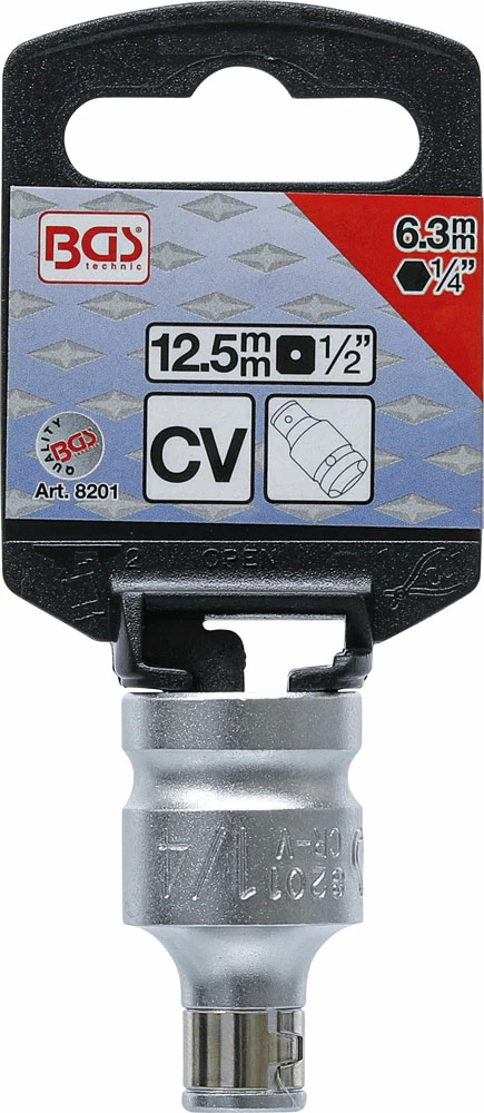 BGS Technic Adaptateur D'embouts Avec Bille De Retenue Carré 1/2" Sur Hexagone 1/4 1 BGS Technic Adaptateur D'embouts Avec Bille De Retenue Carré 1/2" Sur Hexagone 1/4