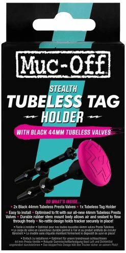 Muc-Off Stealth Tubeless Support D'étiquette Et Valve 44mm Kit -Vélos Soldes Muc Off Stealth Tubeless Tag Halter 44mm Ventil Kit 2